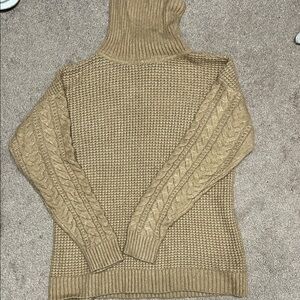 Cozy Cable Knit Turtleneck Sweater - Tan